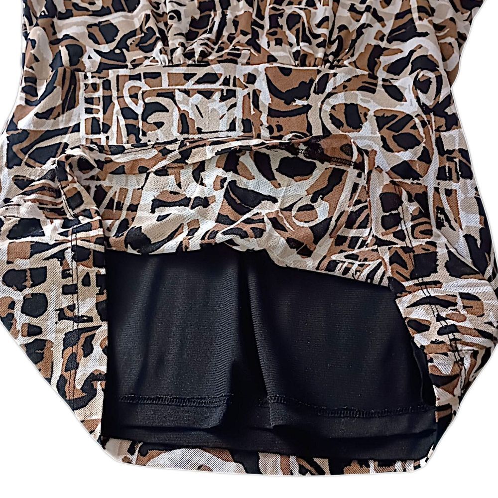 Dana Buchman Empire Waist Top M Mesh Sheer Overlay Babydoll Abstract Y2K Earthy - Picture 8 of 16